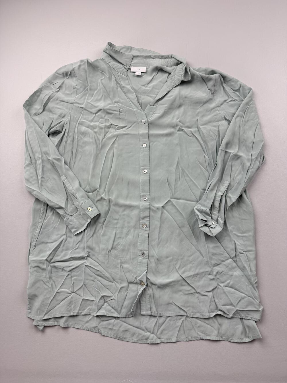 J. Jill Button Up Shirt Womens L Green Collared Long Sleeve Lightweight Tunic